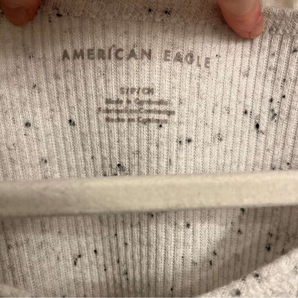 American Eagle Speckled Cream Long Sleeve Top - Picture 4 of 5